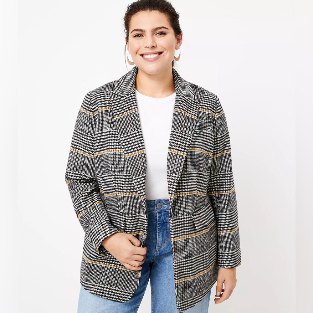 LOFT Plaid Boyfriend Style Blazer Black and Grey Size 8
